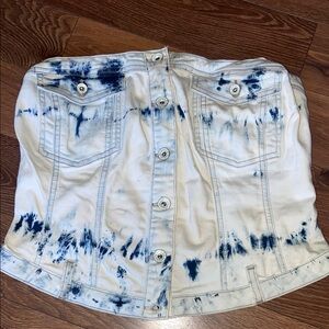 GUESS Tie-Dye Denim Strapless Top in large